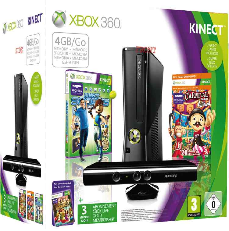 Consola Xbox 360 4 Gb Kinect Kin Adv Kin Spt2 Carniv 3 Meses